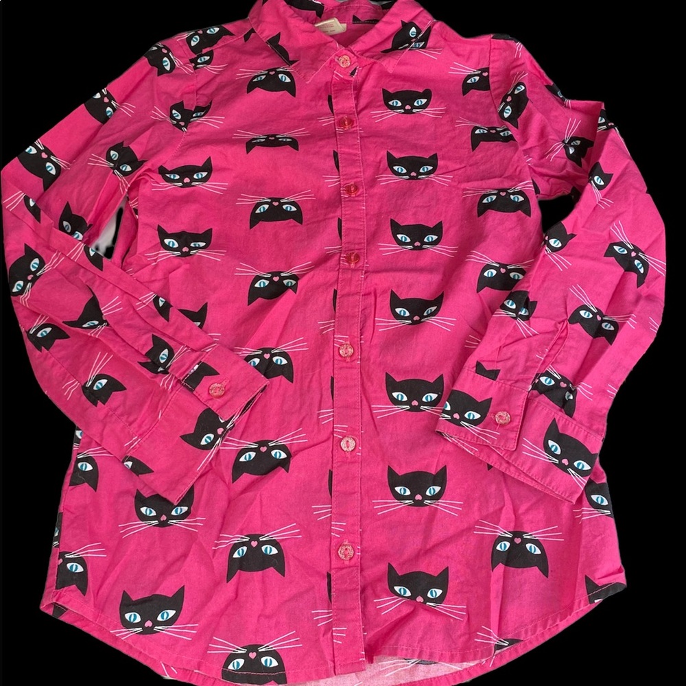 🌺 Faded Glory button down long sleeve black cat shirt